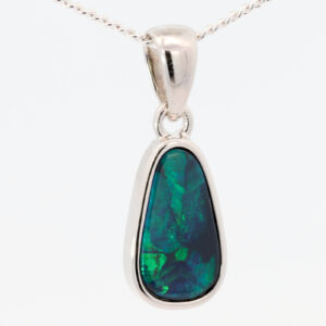 Sterling Silver Blue Green Black Opal Pendant