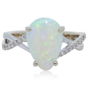 Custom White Gold Blue Green Yellow Orange Crystal Opal and Diamond Ring