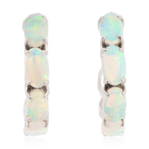 White Gold Blue Green Crystal Opal Earrings