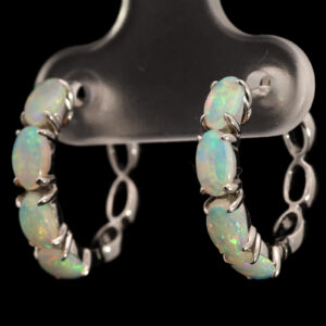 White Gold Blue Green Crystal Opal Earrings