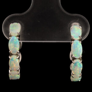 White Gold Blue Green Crystal Opal Earrings