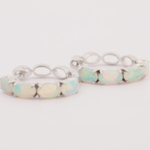 White Gold Blue Green Crystal Opal Earrings