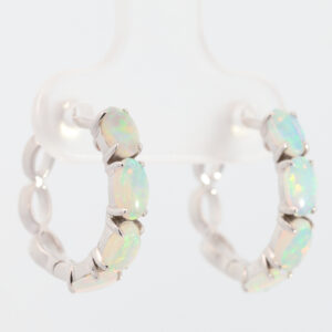 White Gold Blue Green Crystal Opal Earrings