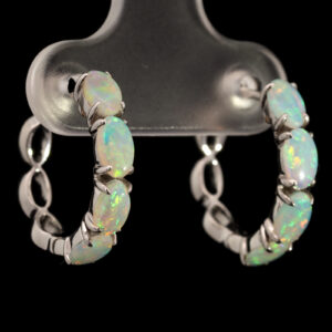 White Gold Blue Green Crystal Opal Earrings