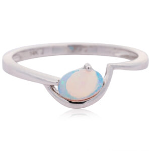 White Gold Blue Green Crystal Opal Ring