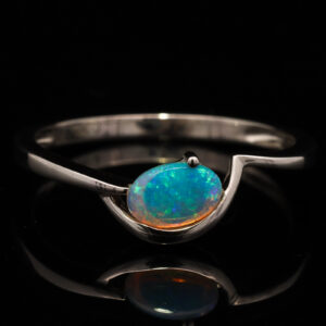 White Gold Blue Green Crystal Opal Ring