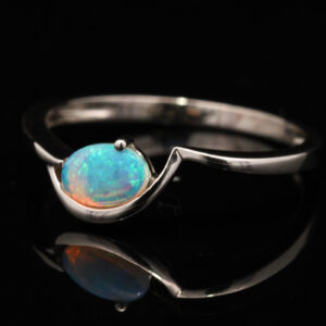 White Gold Blue Green Crystal Opal Ring