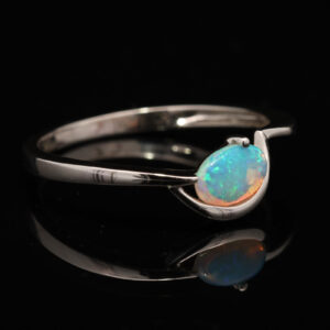 White Gold Blue Green Crystal Opal Ring