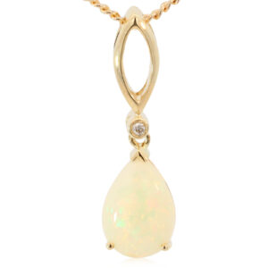Yellow Gold Blue Green Yellow Orange Crystal Opal and Diamond Pendant