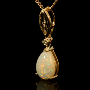 Yellow Gold Blue Green Yellow Orange Crystal Opal and Diamond Pendant