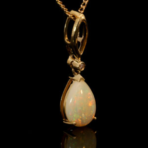 Yellow Gold Blue Green Yellow Orange Crystal Opal and Diamond Pendant