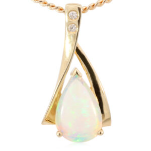 Yellow Gold Blue Green Crystal Opal and Diamond Pendant