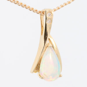 Yellow Gold Blue Green Crystal Opal and Diamond Pendant
