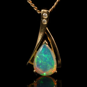 Yellow Gold Blue Green Crystal Opal and Diamond Pendant