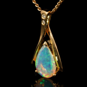 Yellow Gold Blue Green Crystal Opal and Diamond Pendant