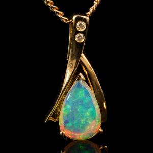 Yellow Gold Blue Green Crystal Opal and Diamond Pendant