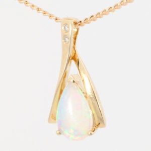 Yellow Gold Blue Green Crystal Opal and Diamond Pendant