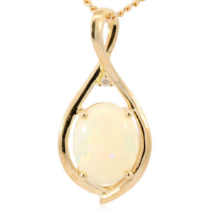 Yellow Gold Blue Green Yellow Orange Red Crystal Opal and Diamond Pendant