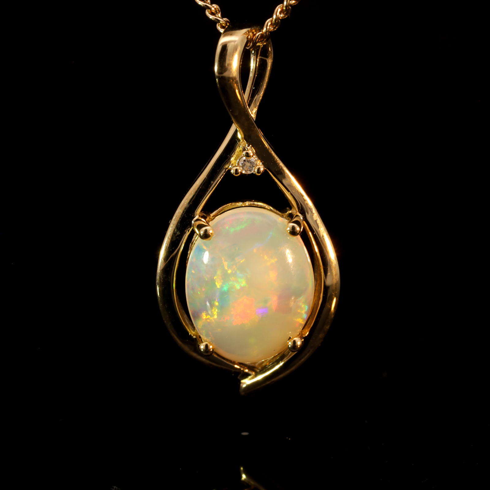 Yellow Gold Blue Green Yellow Orange Red Crystal Opal and Diamond Pendant