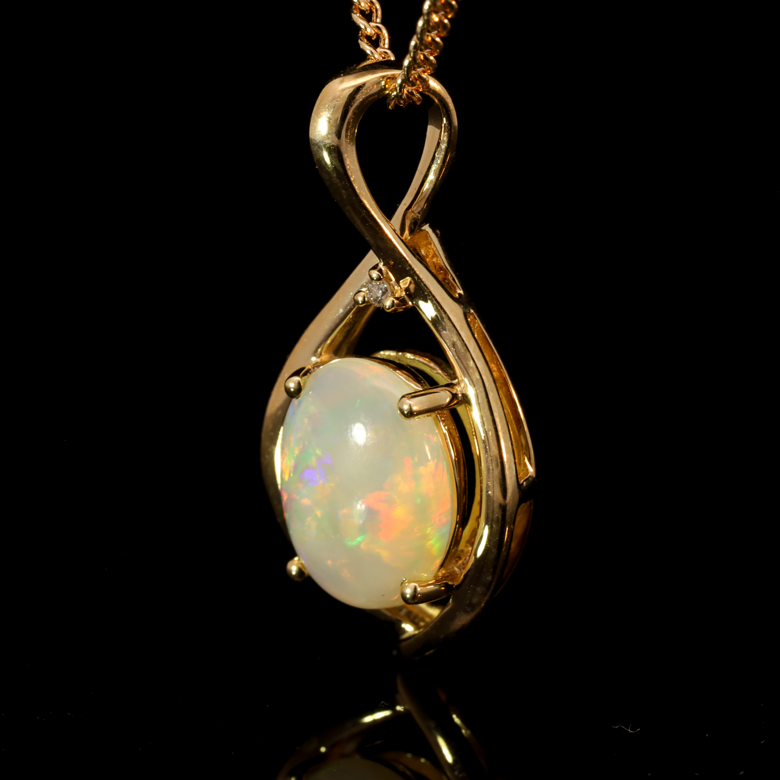 Yellow Gold Blue Green Yellow Orange Red Crystal Opal and Diamond Pendant