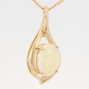 Yellow Gold Blue Green Yellow Orange Red Crystal Opal and Diamond Pendant
