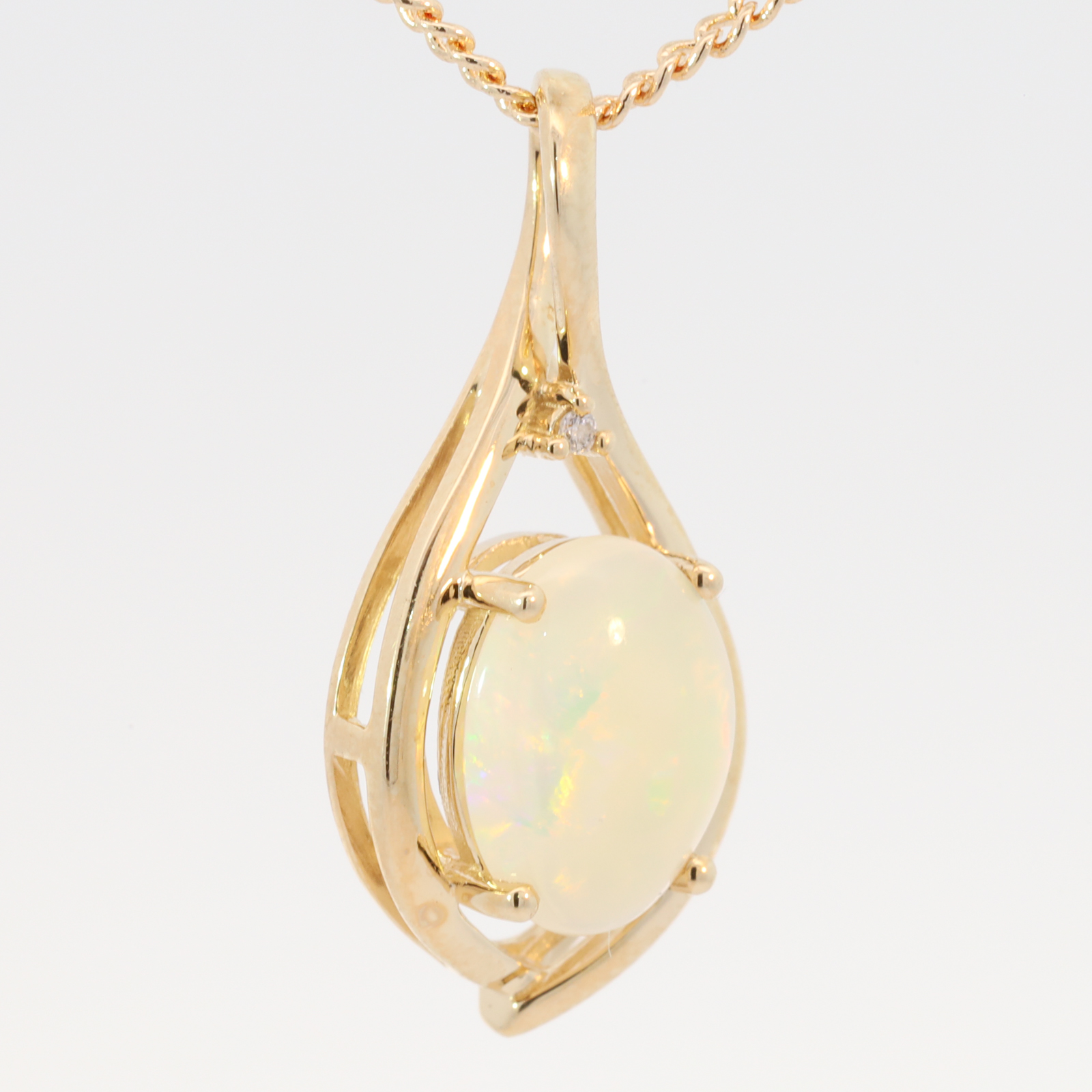 Yellow Gold Blue Green Yellow Orange Red Crystal Opal and Diamond Pendant
