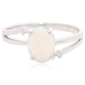 White Gold Blue Green Yellow Orange Crystal Opal and Diamond Ring