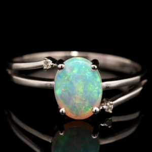 White Gold Blue Green Yellow Orange Crystal Opal and Diamond Ring