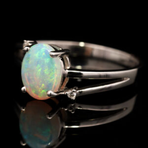 White Gold Blue Green Yellow Orange Crystal Opal and Diamond Ring