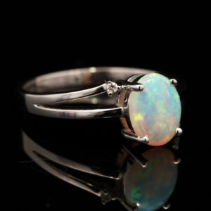 White Gold Blue Green Yellow Orange Crystal Opal and Diamond Ring
