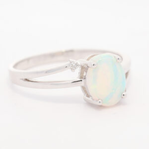 White Gold Blue Green Yellow Orange Crystal Opal and Diamond Ring