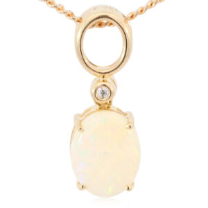 Yellow Gold Blue Green Yellow Orange Pink Crystal Opal and Diamond Pendant