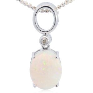 White Gold Blue Green Yellow Orange Crystal Opal and Diamond Pendant