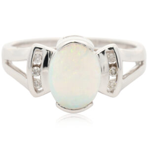 White Gold Blue Green Yellow Orange Crystal Opal and diamond Ring