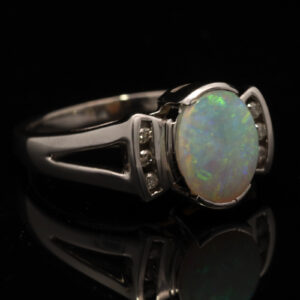White Gold Blue Green Yellow Orange Crystal Opal and diamond Ring