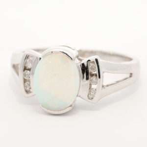 White Gold Blue Green Yellow Orange Crystal Opal and diamond Ring