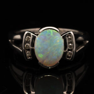 White Gold Blue Green Yellow Orange Crystal Opal and diamond Ring