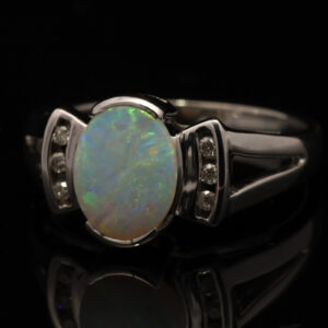 White Gold Blue Green Yellow Orange Crystal Opal and diamond Ring