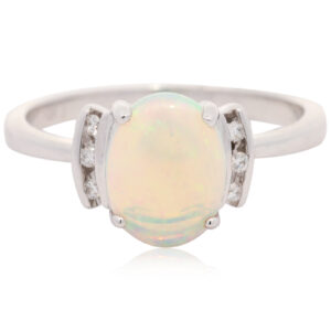 White Gold Blue Green Yellow Orange Crystal Opal and Diamond Ring