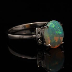 White Gold Blue Green Yellow Orange Crystal Opal and Diamond Ring