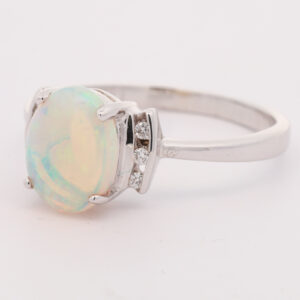 White Gold Blue Green Yellow Orange Crystal Opal and Diamond Ring
