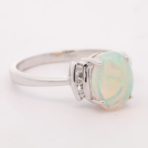 White Gold Blue Green Yellow Orange Crystal Opal and Diamond Ring