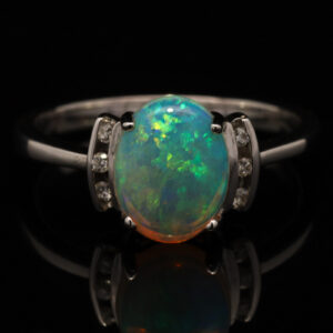 White Gold Blue Green Yellow Orange Crystal Opal and Diamond Ring
