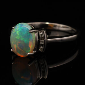 White Gold Blue Green Yellow Orange Crystal Opal and Diamond Ring