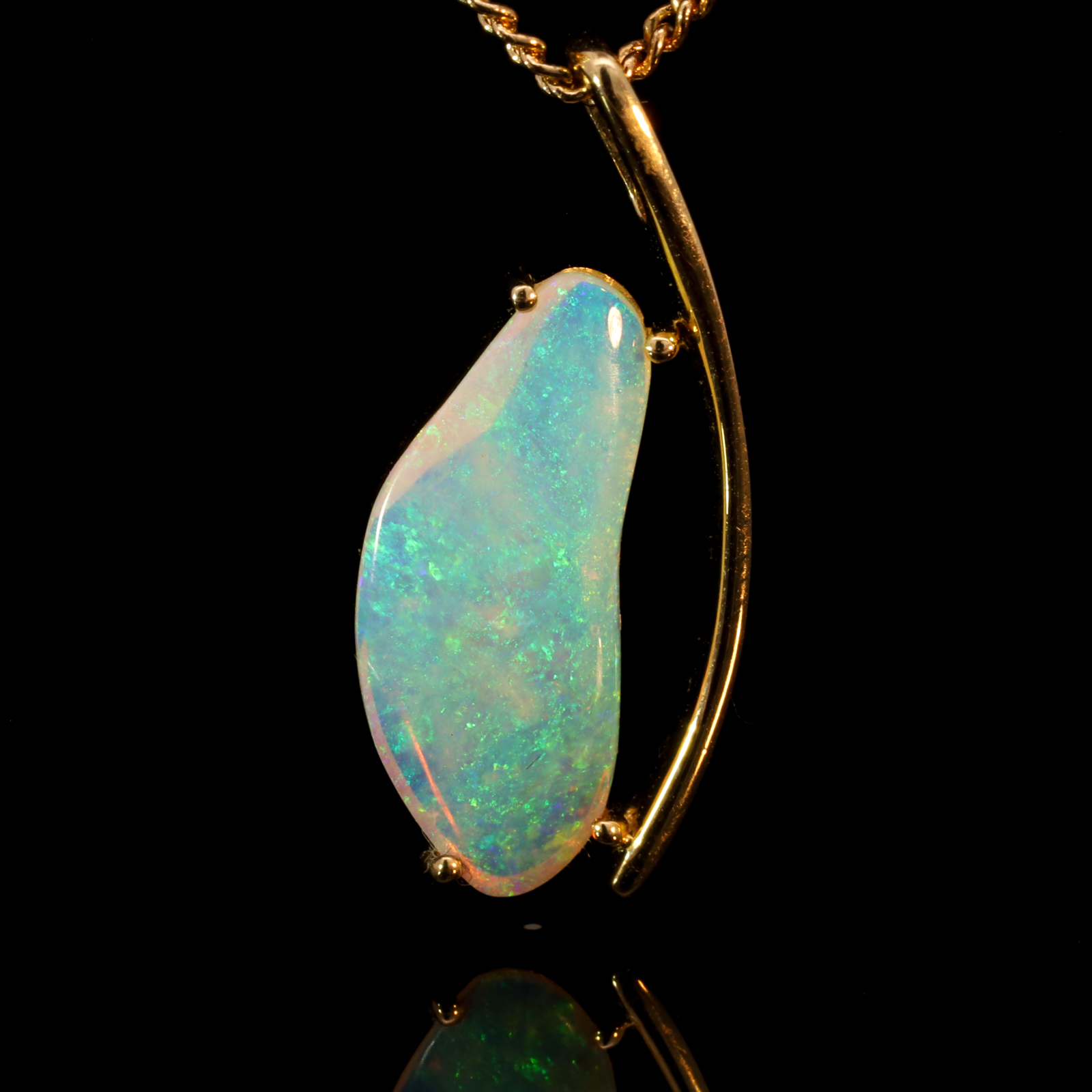 Yellow Gold Blue Green Crystal Opal Pendant