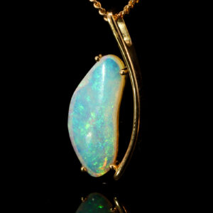 Yellow Gold Blue Green Crystal Opal Pendant
