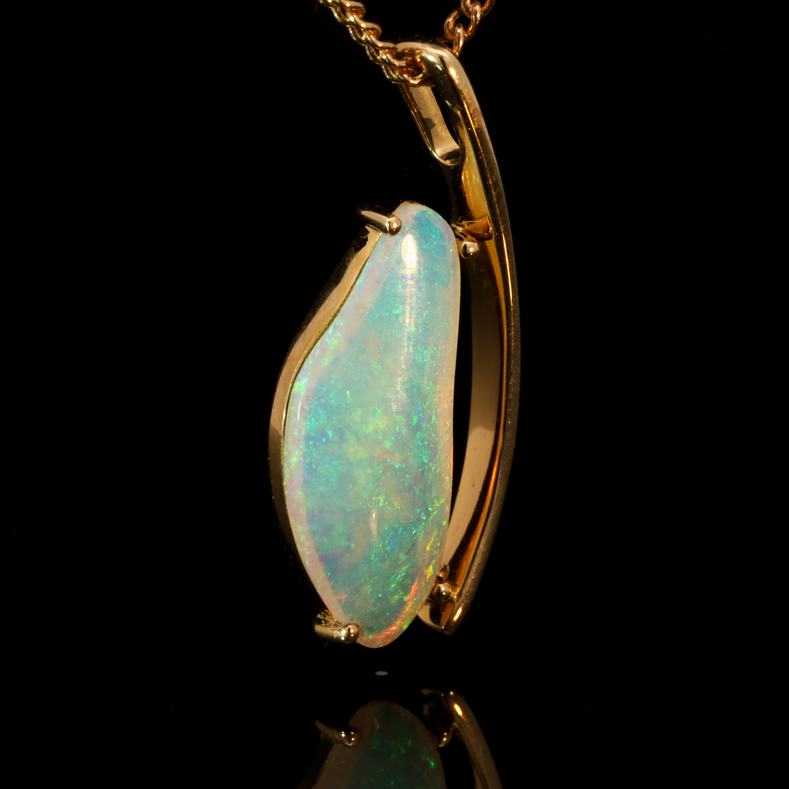 Yellow Gold Blue Green Crystal Opal Pendant