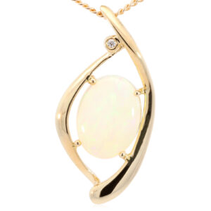 Yellow Gold Blue Green Yellow Orange Crystal Opal and Diamond Pendant