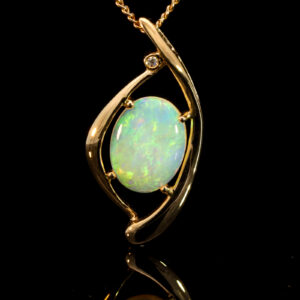 Yellow Gold Blue Green Yellow Orange Crystal Opal and Diamond Pendant