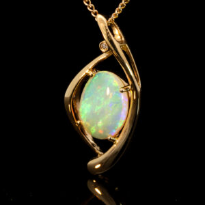 Yellow Gold Blue Green Yellow Orange Crystal Opal and Diamond Pendant